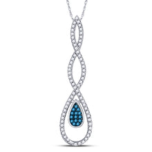  10k White Gold Womens Round Blue Color Enhanced Diamond Teardrop Pendant 1/5 Cttw