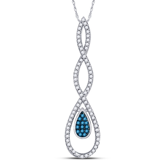 10k White Gold Womens Round Blue Color Enhanced Diamond Teardrop Pendant 1/5 Cttw