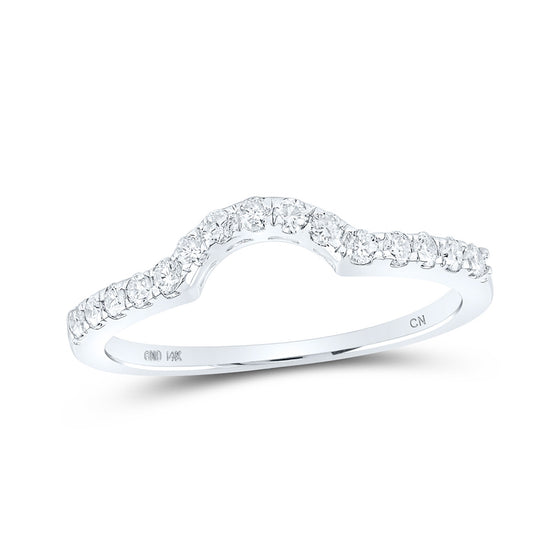 14k White Gold Womens Round Diamond Curved Wedding Band Ring 1/4 Cttw