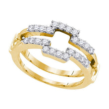  14k Yellow Gold Womens Round Diamond Square Solitaire Enhancer Wedding Band 1/2 Cttw