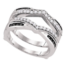  10k White Gold Womens Round Black Color Enhanced Diamond Wrap Ring Guard Enhancer 1/2 Cttw