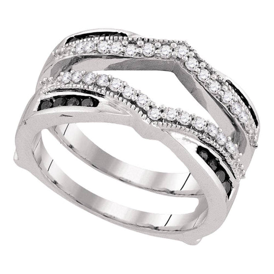 10k White Gold Womens Round Black Color Enhanced Diamond Wrap Ring Guard Enhancer 1/2 Cttw