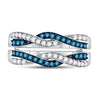 10k White Gold Womens Round Blue Color Enhanced Diamond Band Ring 1/2 Cttw