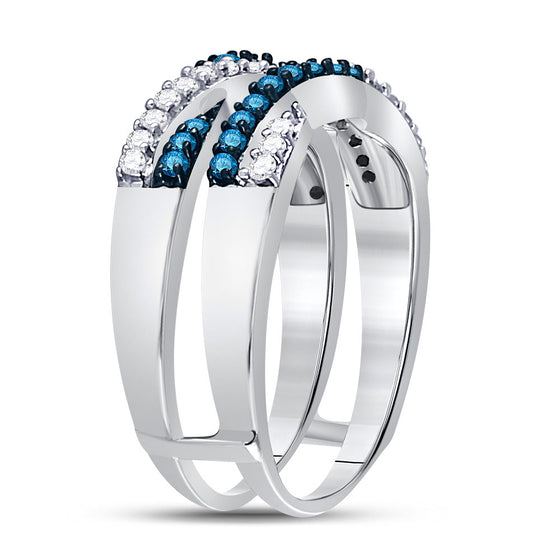 10k White Gold Womens Round Blue Color Enhanced Diamond Band Ring 1/2 Cttw