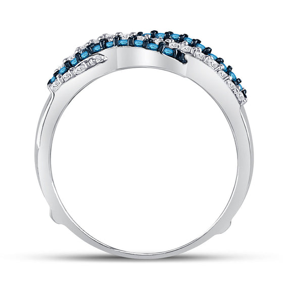 10k White Gold Womens Round Blue Color Enhanced Diamond Band Ring 1/2 Cttw