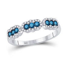  10k White Gold Womens Round Blue Color Enhanced Diamond Band Ring 1/2 Cttw
