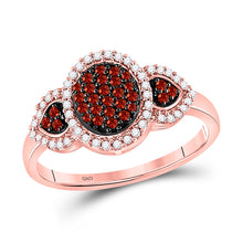  10k Rose Gold Womens Round Red Color Enhanced Diamond Oval Cluster Ring 1/3 Cttw