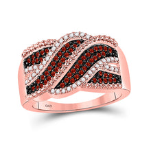  10k Rose Gold Womens Round Red Color Enhanced Diamond Crossover Band Ring 1/3 Cttw