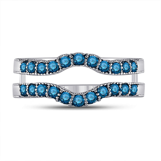 14k White Gold Womens Round Blue Color Enhanced Diamond Wrap Enhancer Wedding Band 1/3 Cttw