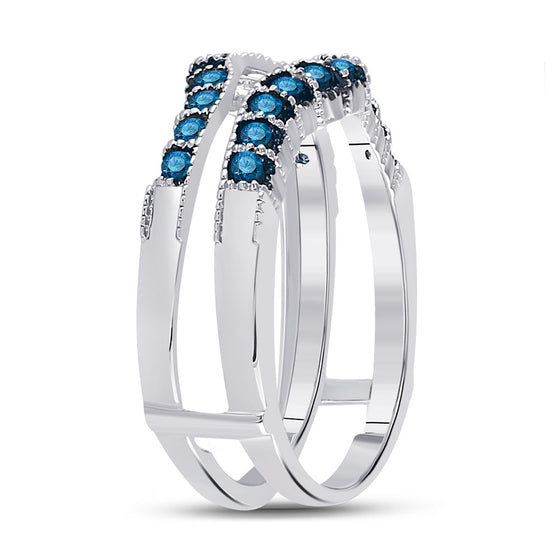 14k White Gold Womens Round Blue Color Enhanced Diamond Wrap Enhancer Wedding Band 1/3 Cttw