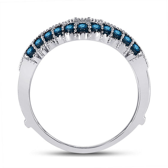 14k White Gold Womens Round Blue Color Enhanced Diamond Wrap Enhancer Wedding Band 1/3 Cttw