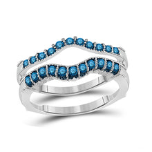  14k White Gold Womens Round Blue Color Enhanced Diamond Wrap Enhancer Wedding Band 1/3 Cttw