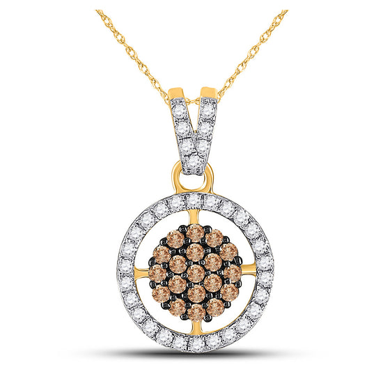 10k Yellow Gold Womens Round Brown Diamond Cluster Pendant 1/2 Cttw