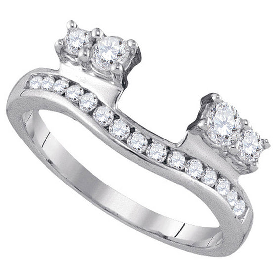14k White Gold Womens Round Diamond Ring Guard Wrap Solitaire Enhancer 1/2 Cttw