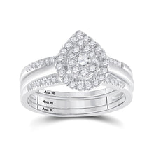  14k White Gold Round Diamond Teardrop Cluster 3-Piece Bridal Wedding Ring Band Set 1/2 Cttw