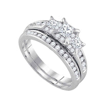  14k White Gold Princess Diamond 3-Stone Bridal Wedding Ring Band Set 1 Cttw
