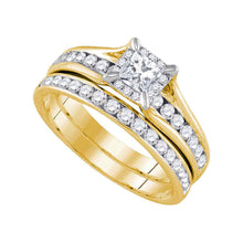  14k Yellow Gold Princess Diamond Bridal Wedding Ring Band Set 1 Cttw