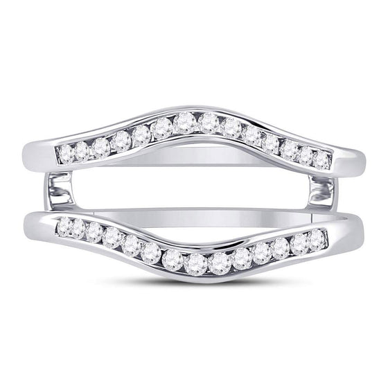 14k White Gold Womens Round Diamond Ring Guard Wrap Solitaire Enhancer 1/4 Cttw