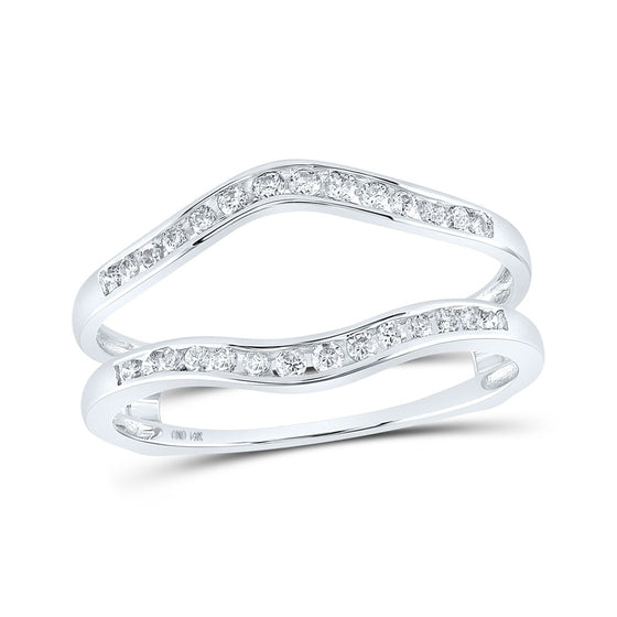 14k White Gold Womens Round Diamond Ring Guard Wrap Solitaire Enhancer 1/4 Cttw