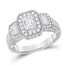  14k White Gold Emerald Diamond 3-stone Bridal Wedding Engagement Ring 2 Cttw