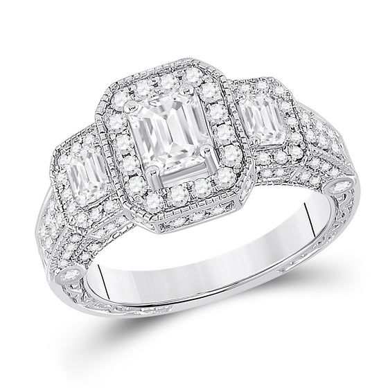 14k White Gold Emerald Diamond 3-stone Bridal Wedding Engagement Ring 2 Cttw