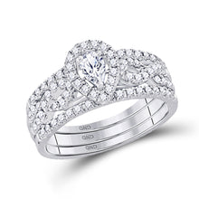  14k White Gold Pear Diamond 3-Piece Bridal Wedding Ring Band Set 7/8 Cttw