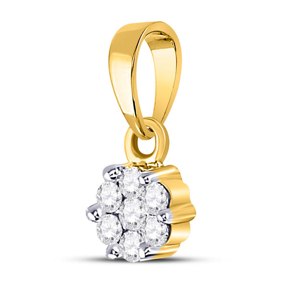 14k Yellow Gold Womens Round Diamond Flower Cluster Pendant 1/10 Cttw