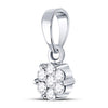 14k White Gold Womens Round Diamond Flower Cluster Pendant 1/10 Cttw