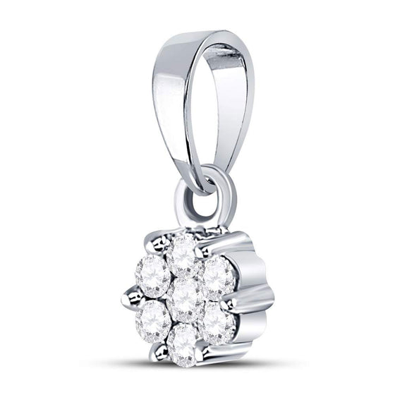 14k White Gold Womens Round Diamond Flower Cluster Pendant 1/10 Cttw
