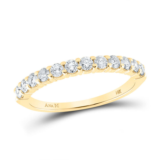 14k Yellow Gold Womens Round Diamond Single Row Band Ring 1/2 Cttw