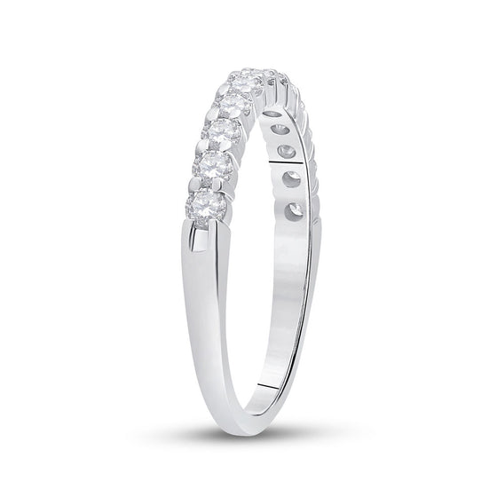 14k White Gold Womens Round Diamond Single Row Band Ring 1/2 Cttw