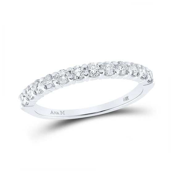 14k White Gold Womens Round Diamond Single Row Band Ring 1/2 Cttw