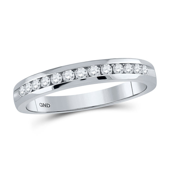 14k White Gold Womens Round Diamond Wedding Single Row Band 1/4 Cttw