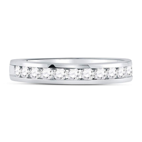 14k White Gold Womens Machine-Set Round Diamond Wedding Band 1/2 Cttw