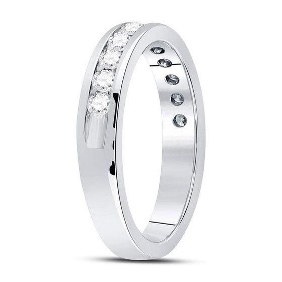 14k White Gold Womens Machine-Set Round Diamond Wedding Band 1/2 Cttw