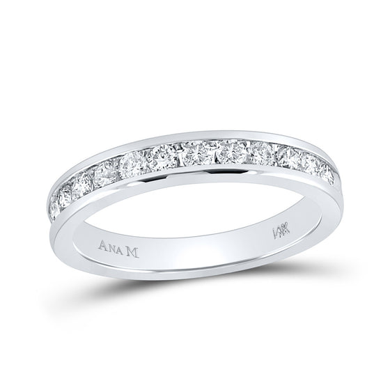14k White Gold Womens Machine-Set Round Diamond Wedding Band 1/2 Cttw