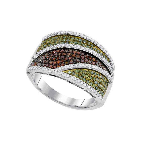 10k White Gold Womens Round Green Color Enhanced Diamond Cluster Ring 3/4 Cttw