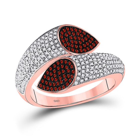 10k Rose Gold Womens Round Red Color Enhanced Diamond Fashion Ring 3/4 Cttw