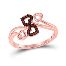  10k Rose Gold Womens Round Red Color Enhanced Diamond Heart Ring 1/20 Cttw