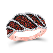  10k Rose Gold Womens Round Red Color Enhanced Diamond Striped Band Ring 3/4 Cttw