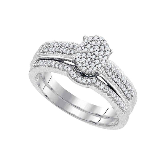 10k White Gold Round Diamond Bridal Wedding Ring Band Set 1/3 Cttw