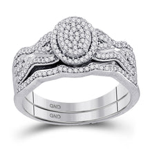  10k White Gold Round Diamond Oval Cluster Bridal Wedding Ring Band Set 3/8 Cttw