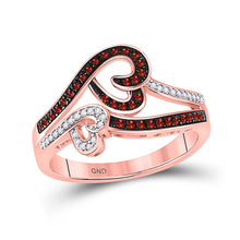  10k Rose Gold Womens Round Red Color Enhanced Diamond Heart Ring 1/4 Cttw
