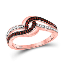  10k Rose Gold Womens Round Red Color Enhanced Diamond Swirl Band Ring 1/5 Cttw
