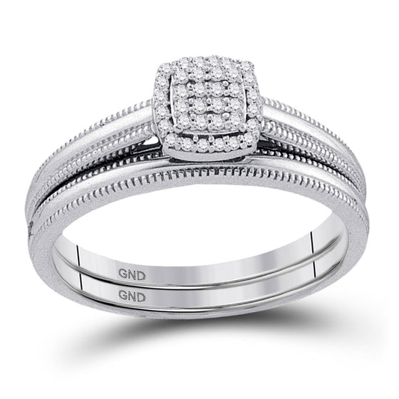 10k White Gold Round Diamond Bridal Wedding Ring Band Set 1/10 Cttw