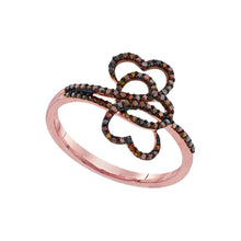  10k Rose Gold Womens Round Red Color Enhanced Diamond Heart Ring 1/5 Cttw