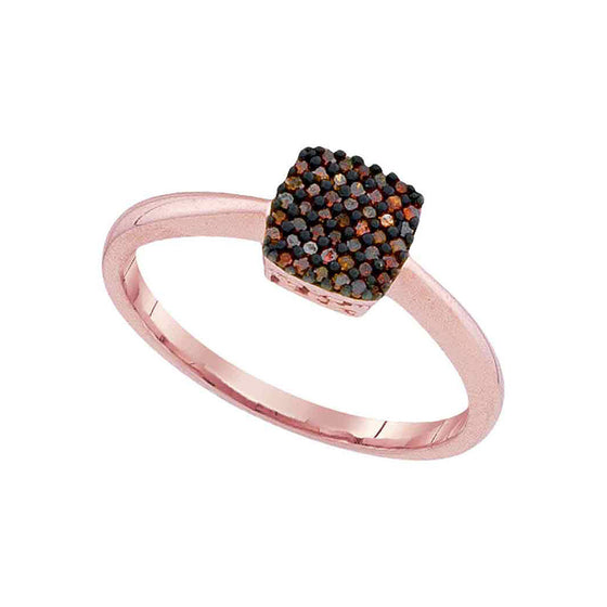 10k Rose Gold Womens Round Red Color Enhanced Diamond Square Cluster Ring 1/8 Cttw