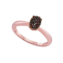  10k Rose Gold Womens Round Red Color Enhanced Diamond Oval Cluster Ring 1/10 Cttw