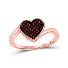  10k Rose Gold Womens Round Red Color Enhanced Diamond Heart Ring 1/10 Cttw