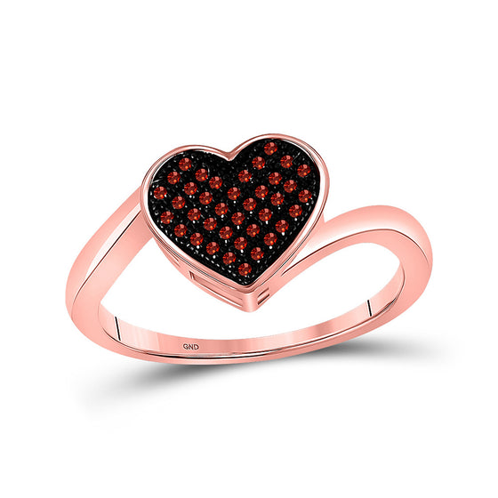 10k Rose Gold Womens Round Red Color Enhanced Diamond Heart Ring 1/10 Cttw